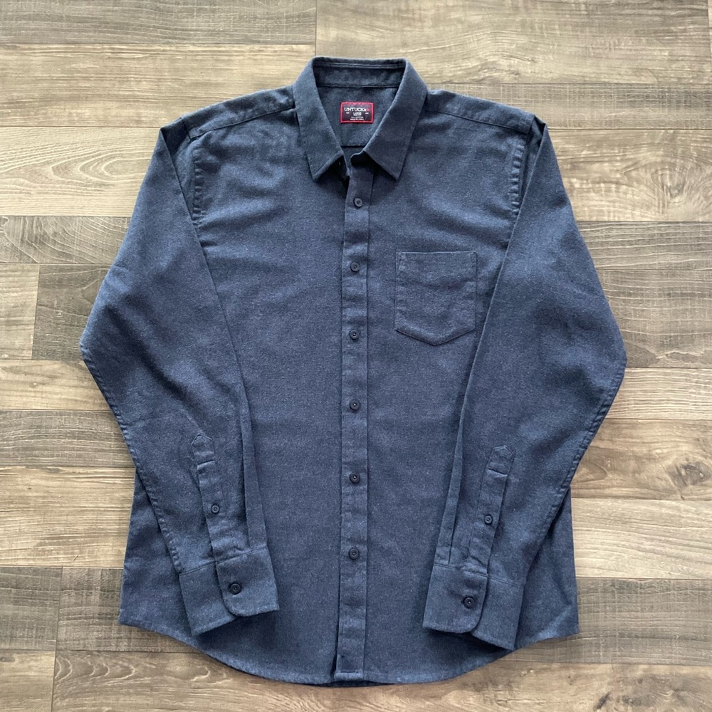 UNTUCKit Flannel Button Up Shirt Size Men's LARGE Slim Fit Blue 100% Cotton